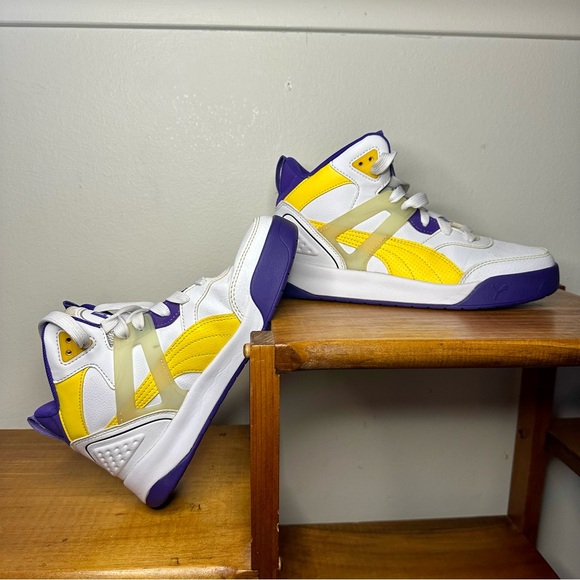 🥂SOLD🥂Puma Backcourt Mid Casual Sneakers, Size 5c, Purple White Yellow - Picture 7 of 8